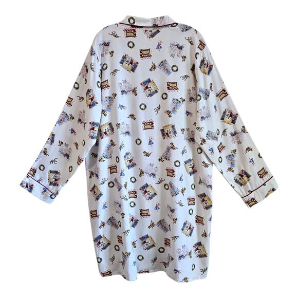 BARE NECESSITIES Women's XXL 2X Sleep Shirt Button Up Christmas Scenes Bust 48" - Picture 8 of 8